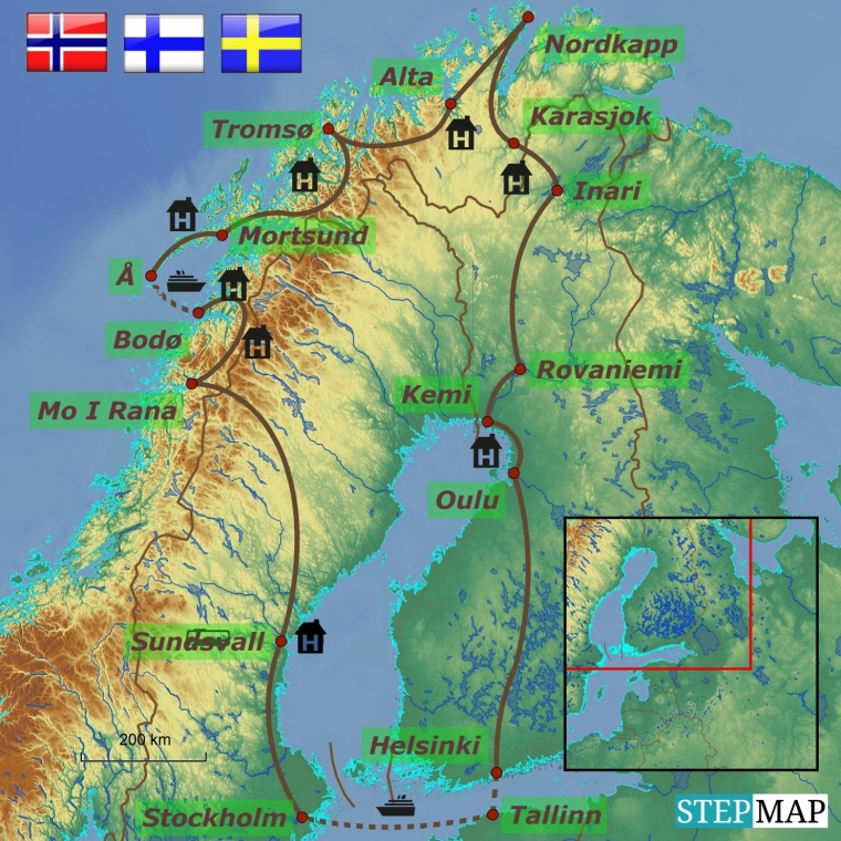 Norra - kesköine päike ja Nordkapp